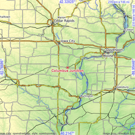 Topographic map of Columbus Junction