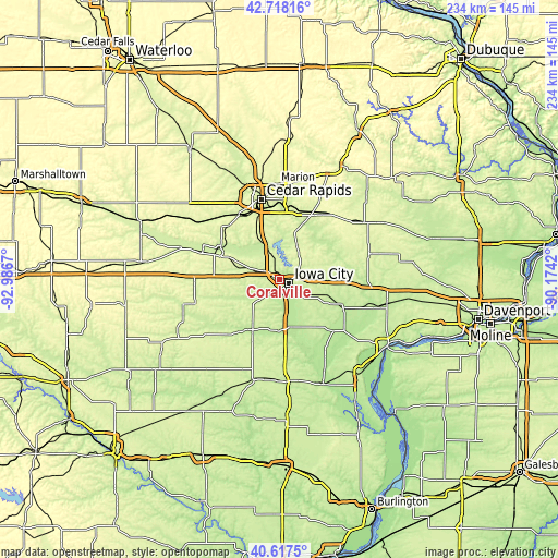 Topographic map of Coralville