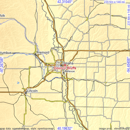 Topographic map of Council Bluffs