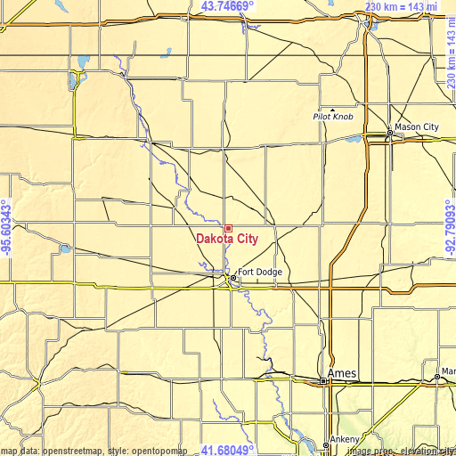 Topographic map of Dakota City