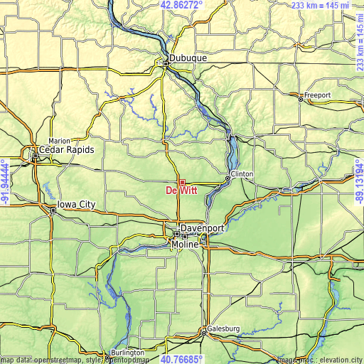 Topographic map of De Witt