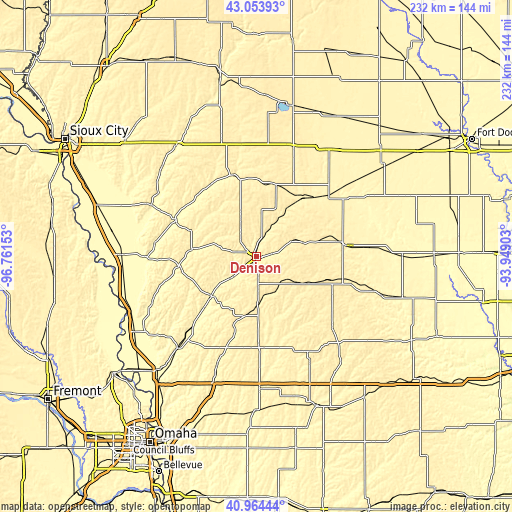 Topographic map of Denison