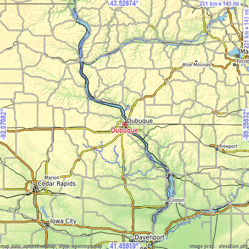 Topographic map of Dubuque