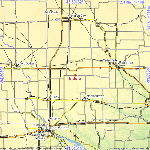 Topographic map of Eldora