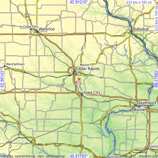 Topographic map of Ely