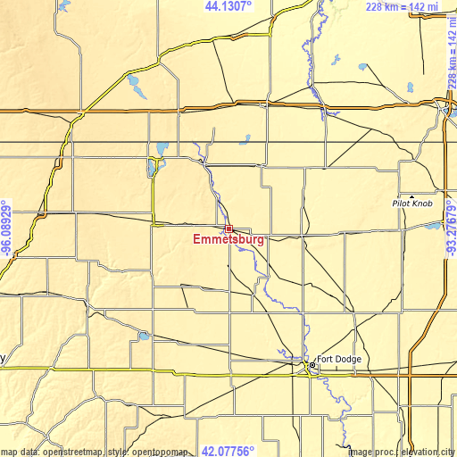 Topographic map of Emmetsburg