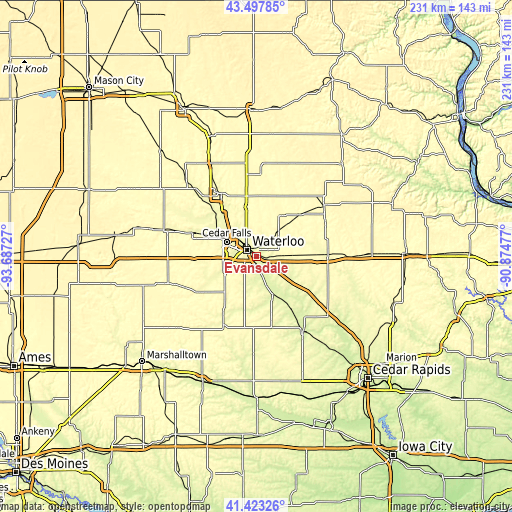 Topographic map of Evansdale