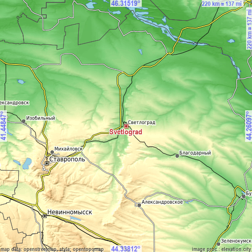 Topographic map of Svetlograd
