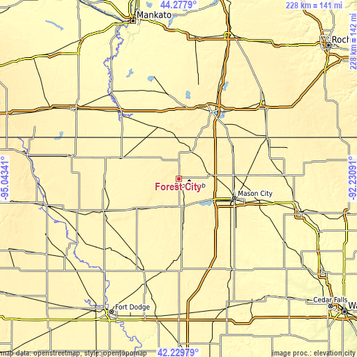 Topographic map of Forest City