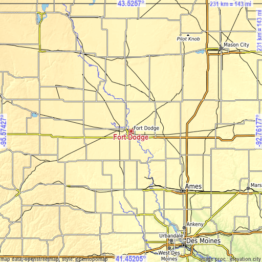 Topographic map of Fort Dodge