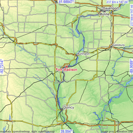 Topographic map of Fort Madison