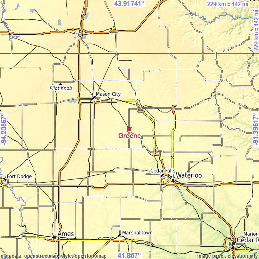 Topographic map of Greene