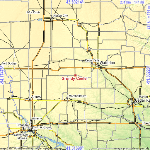 Topographic map of Grundy Center