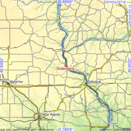 Topographic map of Guttenberg