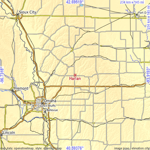 Topographic map of Harlan