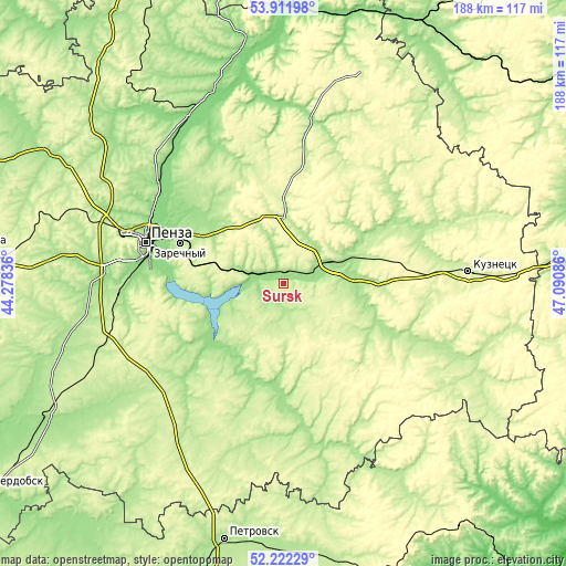 Topographic map of Sursk