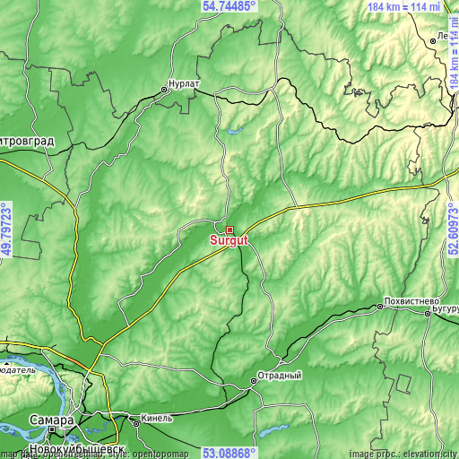 Topographic map of Surgut