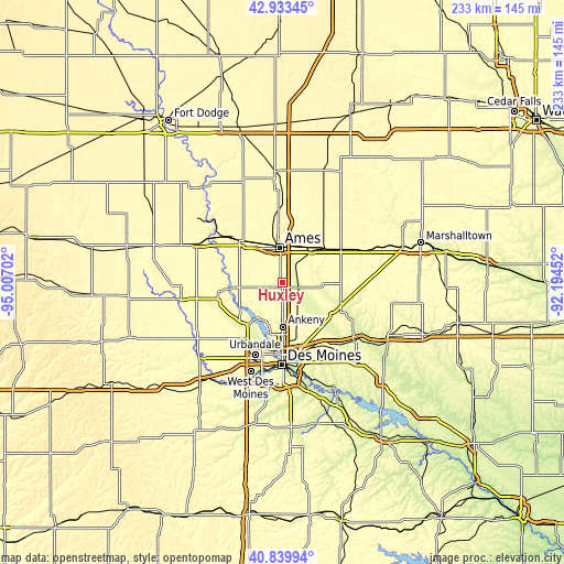 Topographic map of Huxley