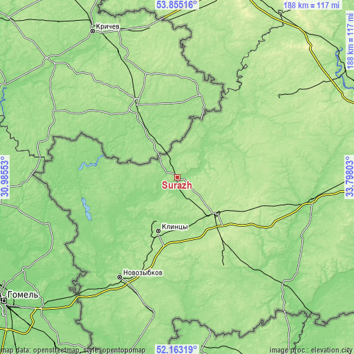 Topographic map of Surazh