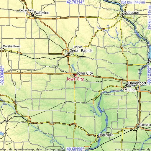 Topographic map of Iowa City