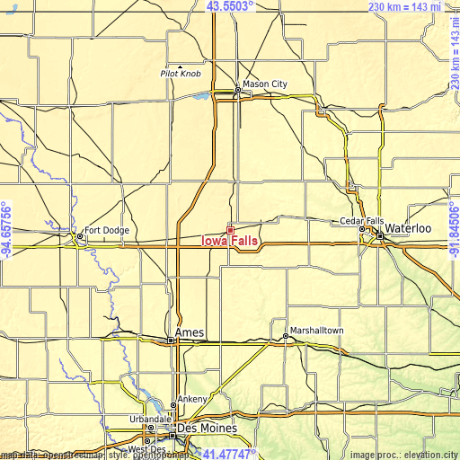 Topographic map of Iowa Falls