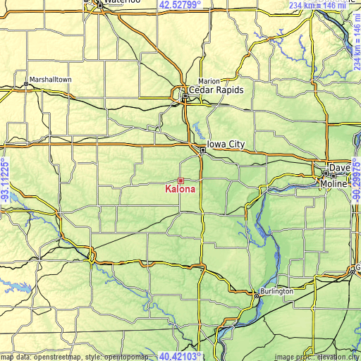 Topographic map of Kalona