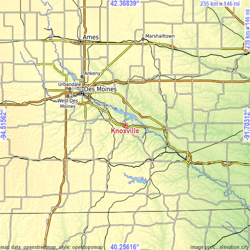 Topographic map of Knoxville