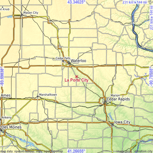 Topographic map of La Porte City