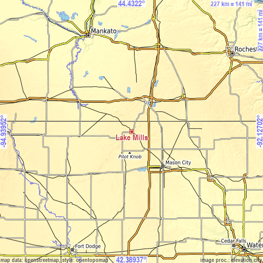 Topographic map of Lake Mills