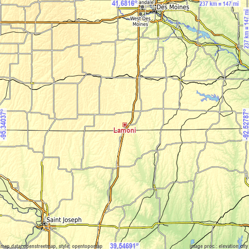 Topographic map of Lamoni