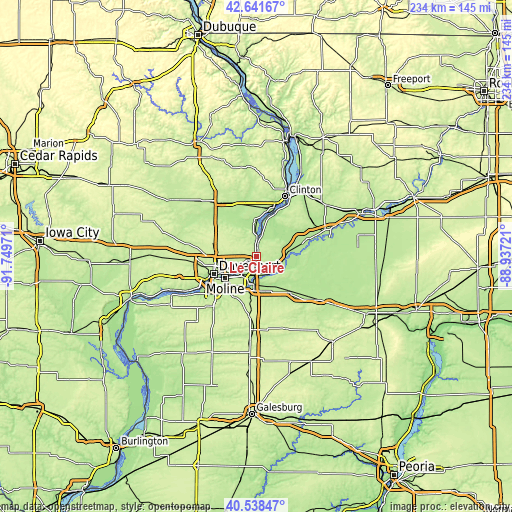 Topographic map of Le Claire