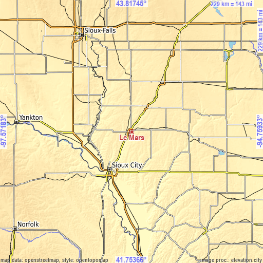 Topographic map of Le Mars