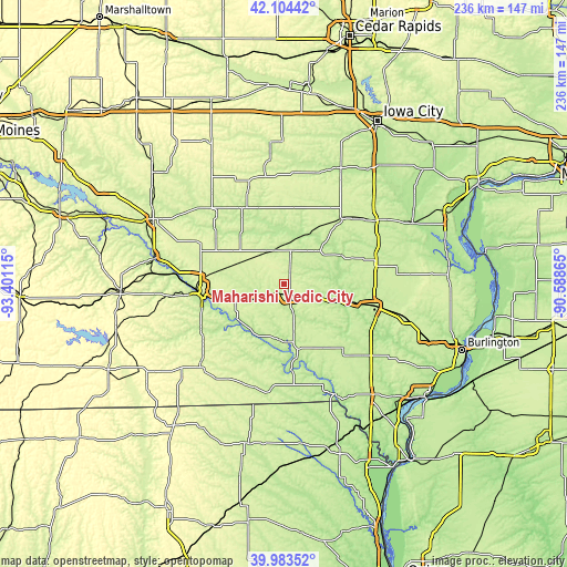 Topographic map of Maharishi Vedic City