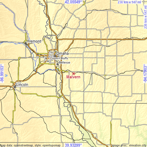 Topographic map of Malvern