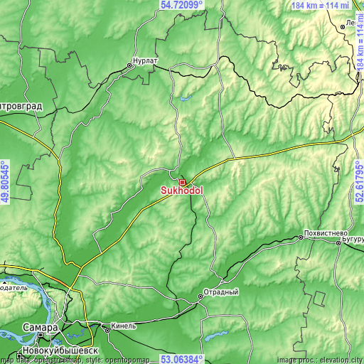 Topographic map of Sukhodol