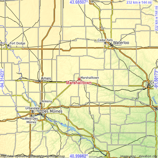 Topographic map of Marshalltown