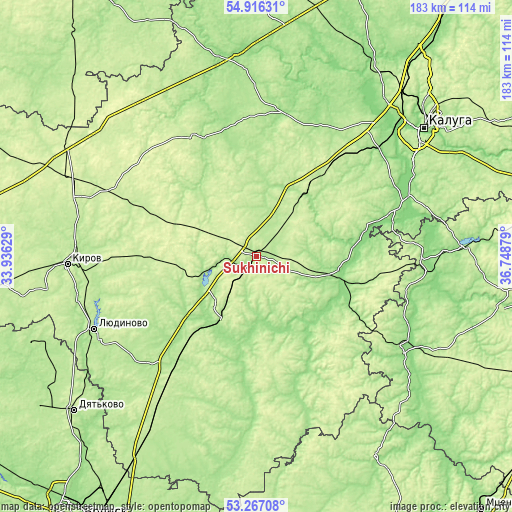 Topographic map of Sukhinichi