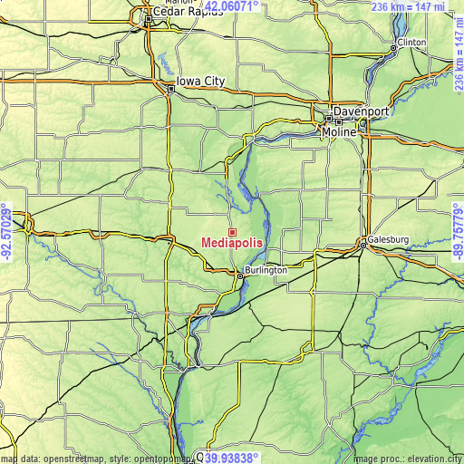 Topographic map of Mediapolis