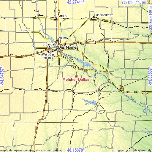 Topographic map of Melcher-Dallas