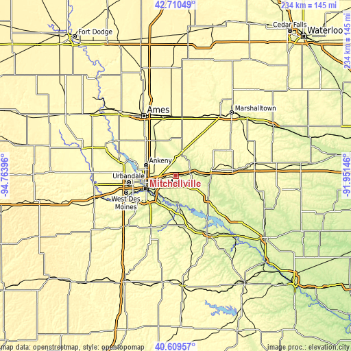 Topographic map of Mitchellville