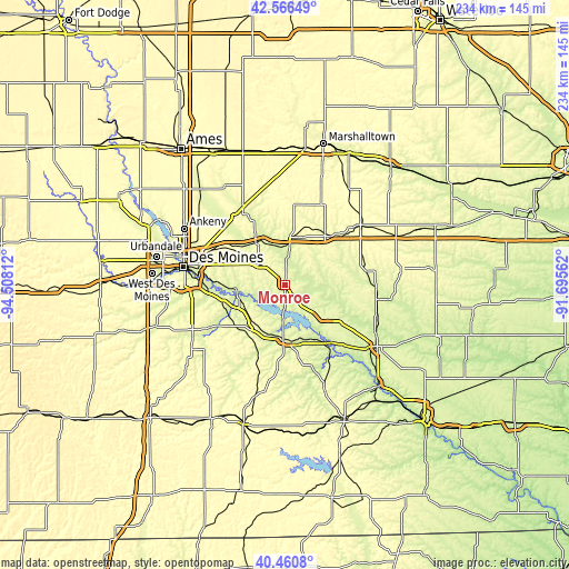 Topographic map of Monroe