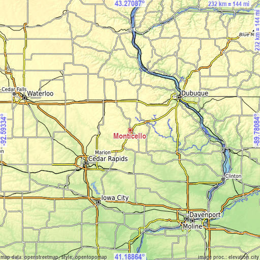 Topographic map of Monticello