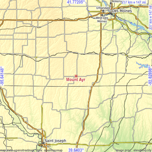 Topographic map of Mount Ayr