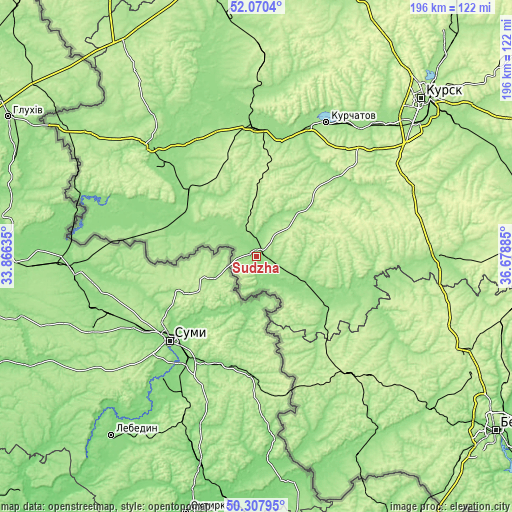 Topographic map of Sudzha