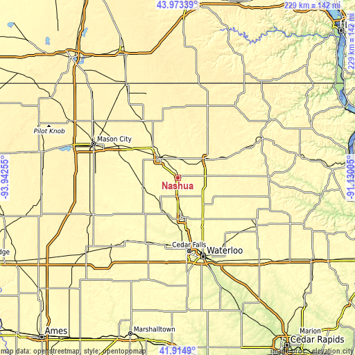 Topographic map of Nashua