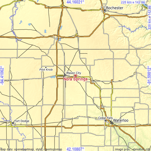 Topographic map of Nora Springs