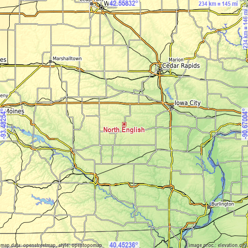 Topographic map of North English