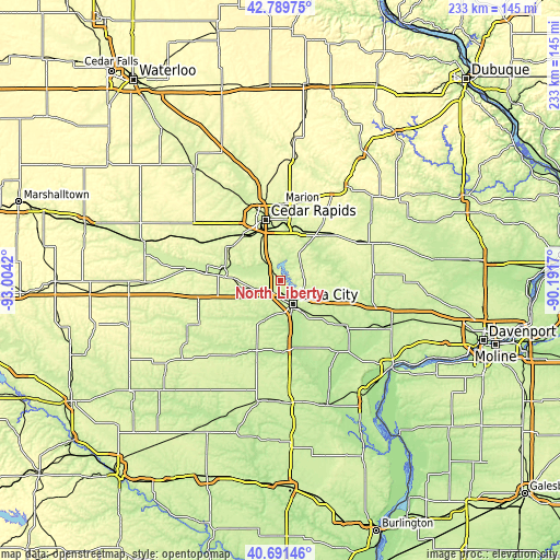 Topographic map of North Liberty