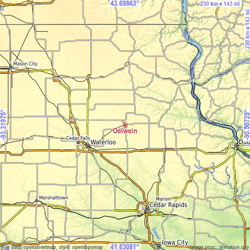 Topographic map of Oelwein