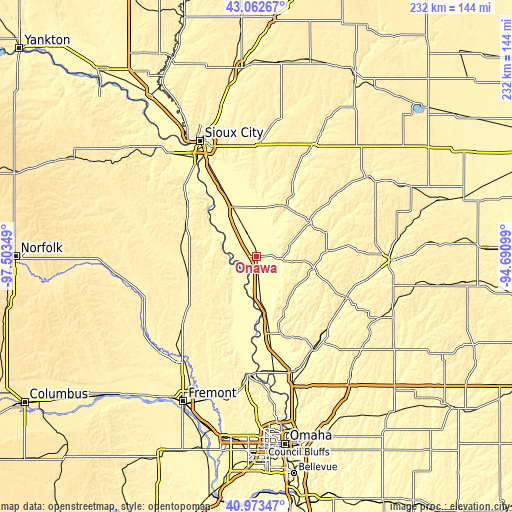 Topographic map of Onawa